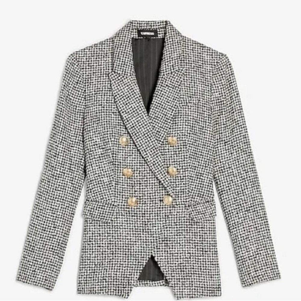 Express Houndstooth Double-Breasted Blazer Gold Buttons • Like New